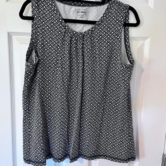 L.L.Bean Women's Black and White Print Tank, Large - Picture 1 of 4